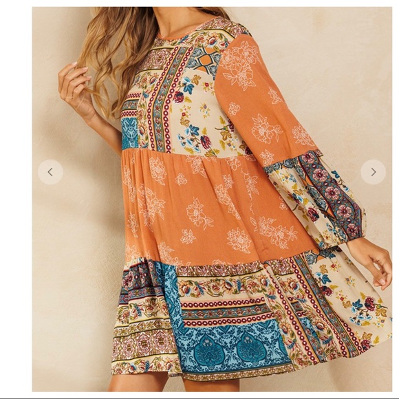 Lily Boho Multi Color Crew Neck Dress - Picture 3 of 4